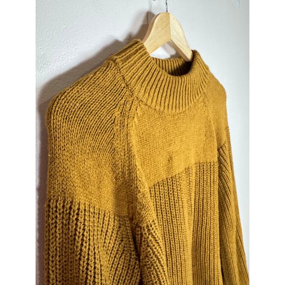 Madewell Balloon-Sleeve Mockneck Sweater Mustard Yellow soft Knit L Cozy - Picture 2 of 7